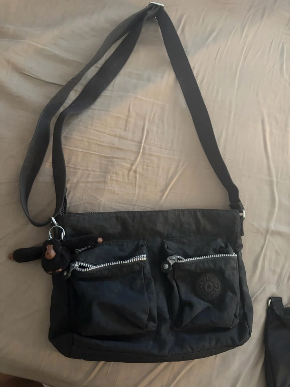 Kipling Black Messenger Bag with Monkey Charm